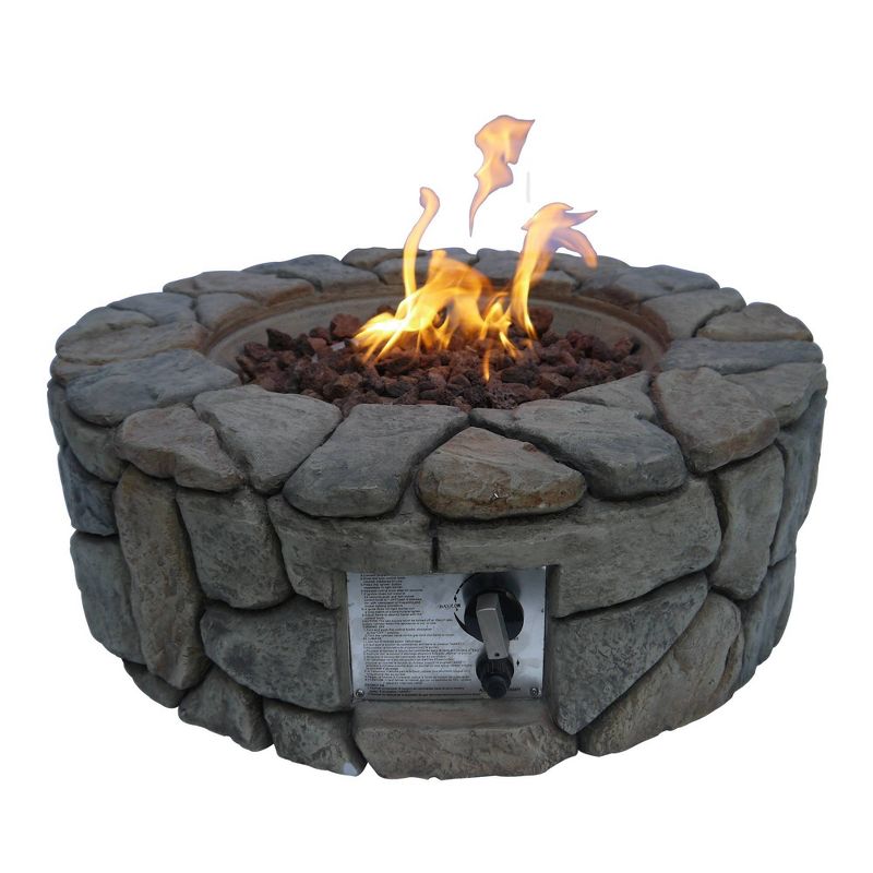 Grayson 28″ Outdoor Round Stone Propane Gas Fire Pit – Teamson Home