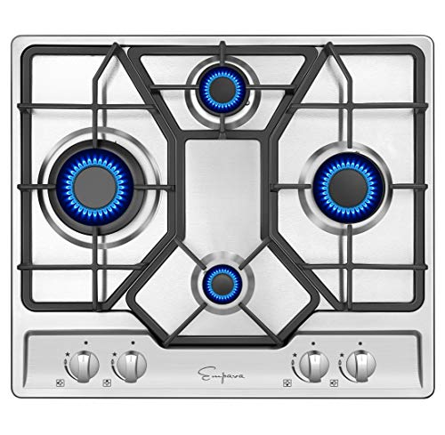 Empava 24 Inch Gas Cooktop Professional 4 Italy Sabaf Burners Stove Top Certified with Thermocouple Protection in Stainless Steel, Silver