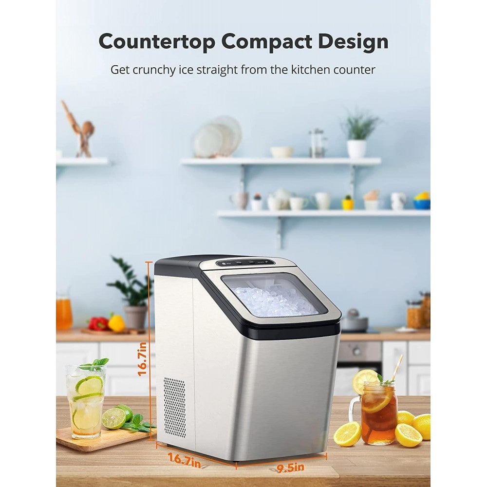 RaySonics Nugget Ice Maker for Countertop,Makes 26lb Sonic Ice per Day, Crunchy Pebble Ice Maker Machine with 3.3lb Ice Bin and Scoop, Self-Cleaning
