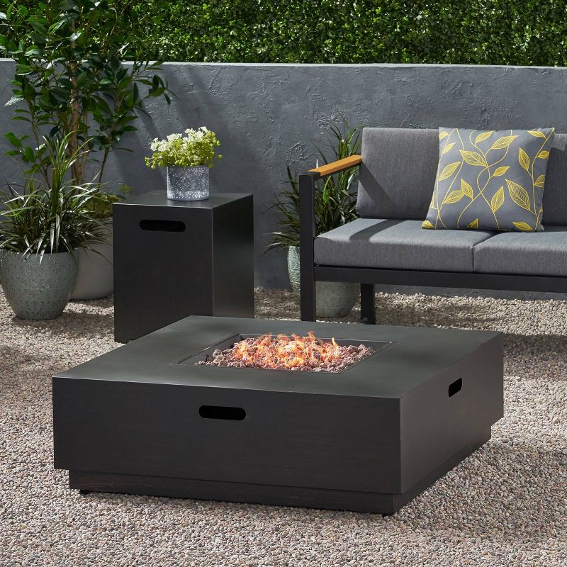 Wellington Outdoor Square Fire Pit with Tank Holder – Christopher Knight Home