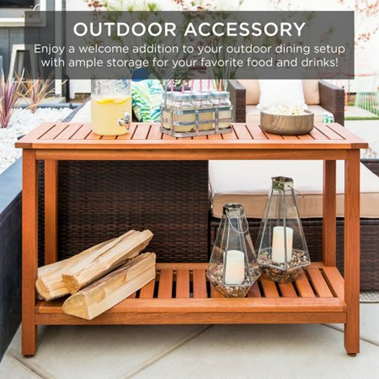 Best Choice Products 48in 2-Shelf Indoor Outdoor Wood Console Table Multifunctional Buffet Bar Storage w/ Natural Finish