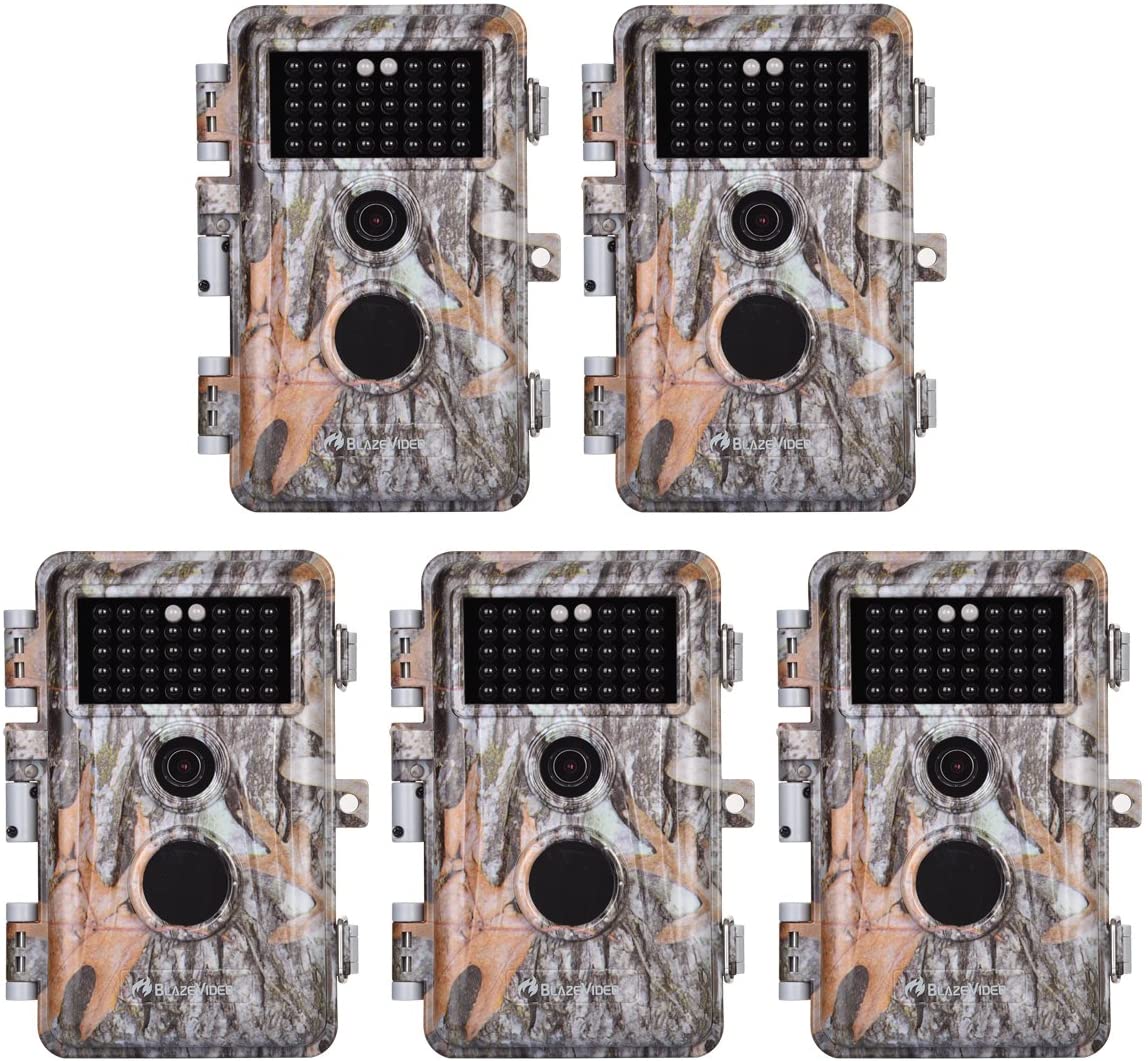 5-Pack Game & Deer Trail Cameras 16MP 1920x1080P Video Hunting Wildlife Cams Time Lapse with Night Vision No Glow 940nm Infrared Motion Activated Waterproof Password Protected 0.6S Trigger 2.4″ LCD