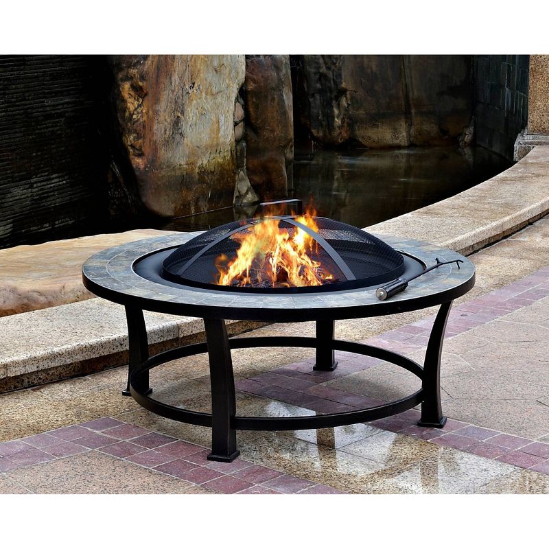 Wood Burning Fire Pit with Round Slate Table – AZ Patio Heaters