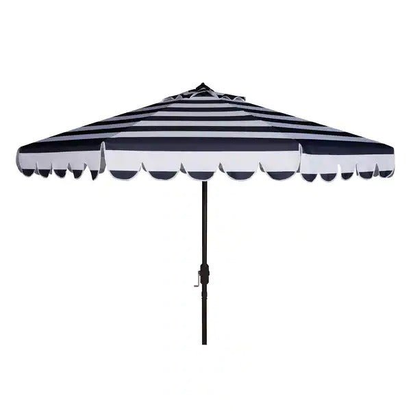 SAFAVIEH Maui Single Scallop Striped 9 Ft Navy/ White Crank Umbrella