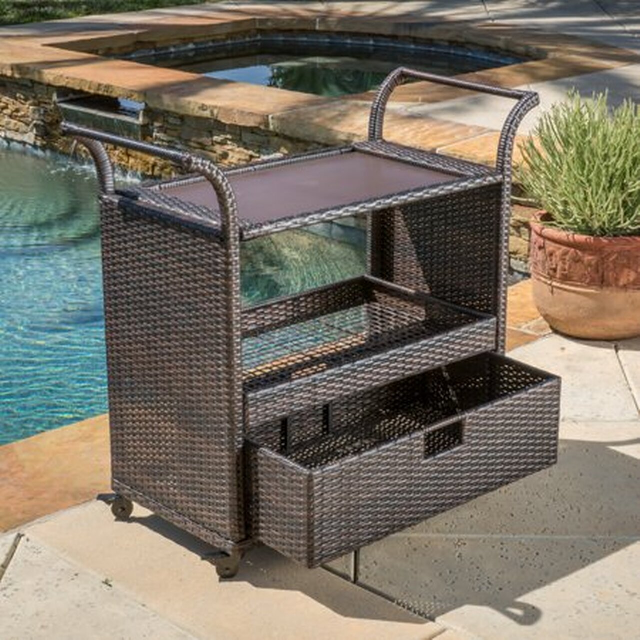 Redondo Outdoor Wicker Bar Cart