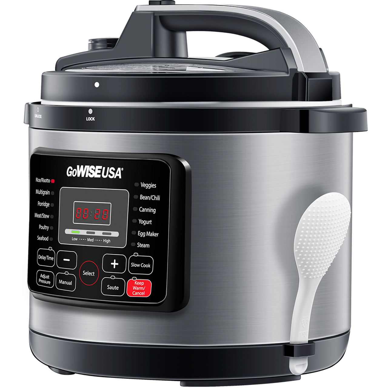 GoWISE USA 6-Quart 12-in-1 Electric Programmable Pressure Cooker (Stainless Steel)