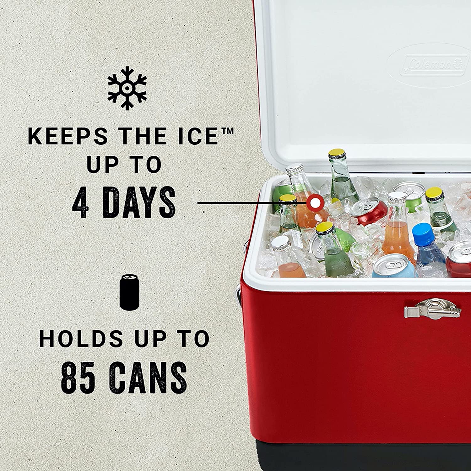 Coleman Cooler | Steel-Belted Cooler Keeps Ice Up to 4 Days | 54-Quart Cooler