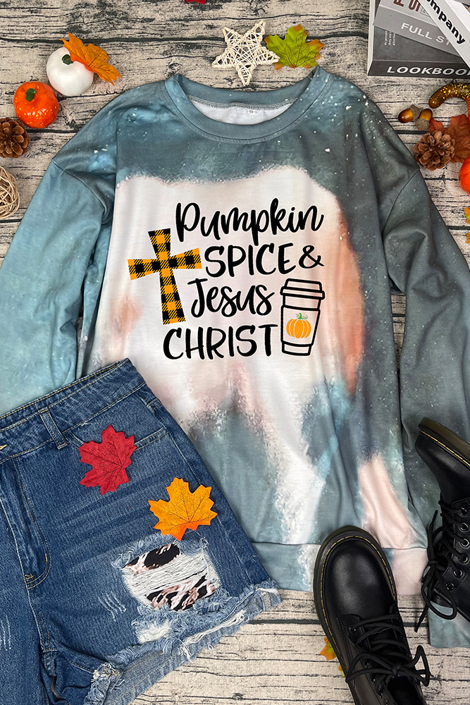 Halloween Print Bleached Tie Dye O-neck Sweatshirt Women UNISHE Wholesale