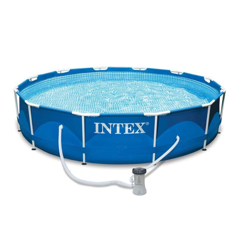 Swimming Pool-Intex 12' x 30″ Metal Frame Above Ground Pool, Filter, Cover, & Maintenance Kit