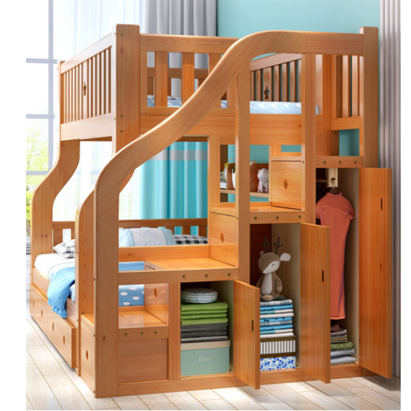 Dylan Kids Bunk Bed with Rails and Ladder, Wood, Twin