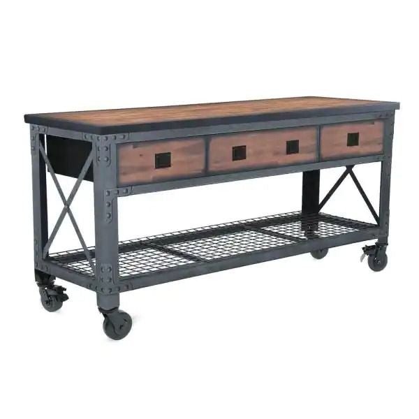 Building Products 72 in. 3-Drawers Rolling Industrial Workbench and Wood Top