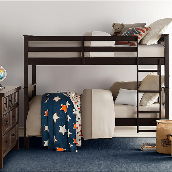 Kids Bunk Beds, with Guard Rail and Ladder,Wood, Twin Over Twin, Espresso