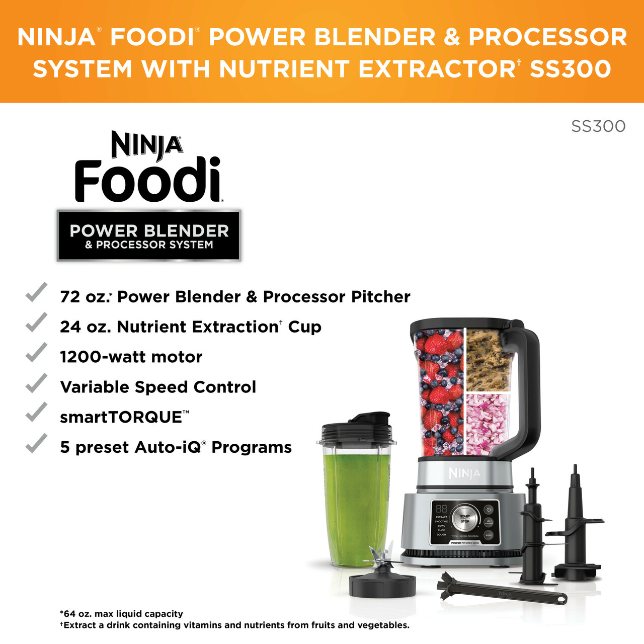 Ninja® Foodi® Power Blender & Processor System with Nutrient Extractor* 3in1 Blender 1200W 5 Auto-iQ® Presets