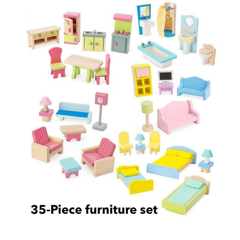 HearthSong Imagine My Place Dollhouse with Turntable and 35-Piece Dollhouse Furniture Set