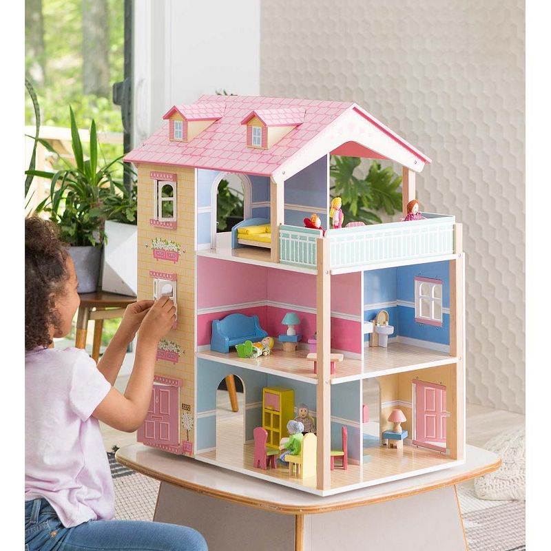 HearthSong Imagine My Place Dollhouse with Turntable and 35-Piece Dollhouse Furniture Set