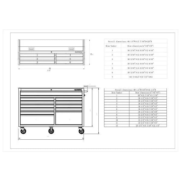 61 in. W 18-Drawer Rolling Cabinet Set