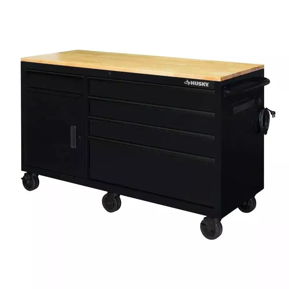 Husky 62 in. 5-Drawer 1-Door Mobile Workbench, Matte Black