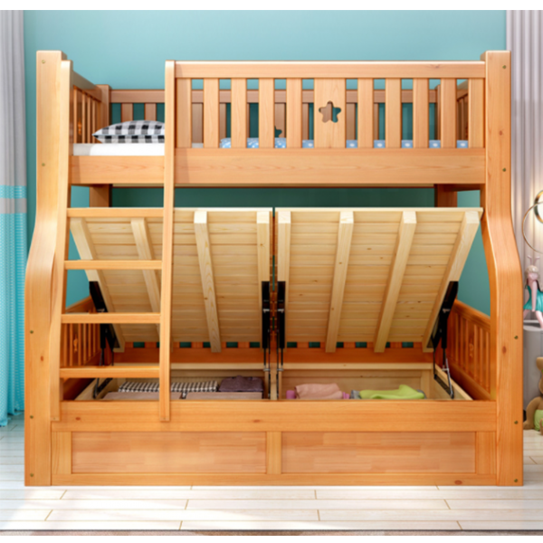 Dylan Kids Bunk Bed with Rails and Ladder, Wood, Twin