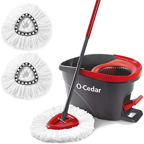 O-Cedar EasyWring Microfiber Spin Mop & Bucket Floor Cleaning System + 2 Extra Refills, Red/Gray
