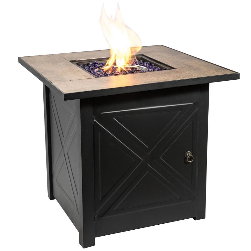 Farmhouse 27″ Square Steel Ceramic Propane Gas Fire Pit Table – Teamson Home