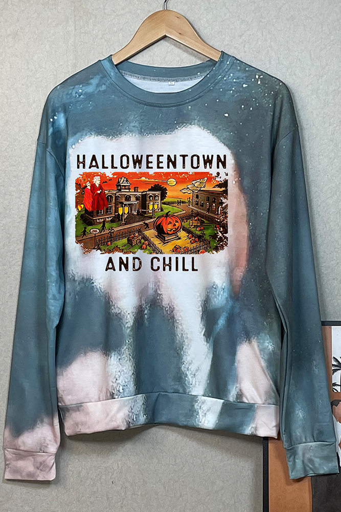 Halloween Print Bleached Tie Dye O-neck Sweatshirt Women UNISHE Wholesale