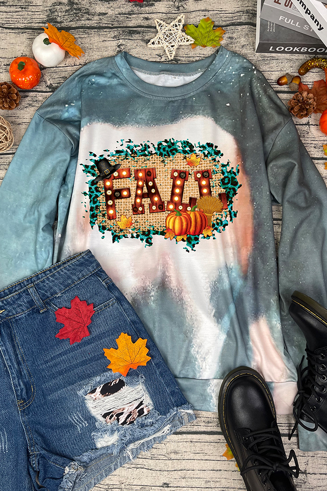 Halloween Print Bleached Tie Dye O-neck Sweatshirt Women UNISHE Wholesale