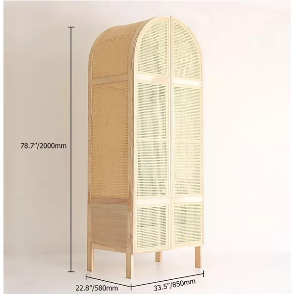 COTTAGE 2-DOOR CANE CLOSET WITH HIDDEN DRAWERS NATURAL WOVEN RATTAN CABINET ASH