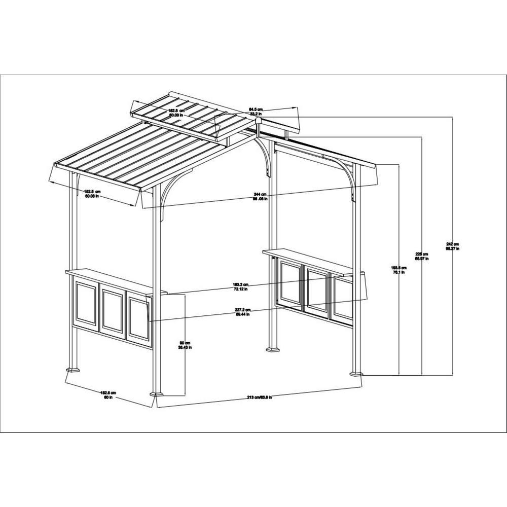 Sunjoy 5 ft. x 8 ft. Brown Steel 2-Tier Grill Gazebo Hardtop with Hook and Shelves