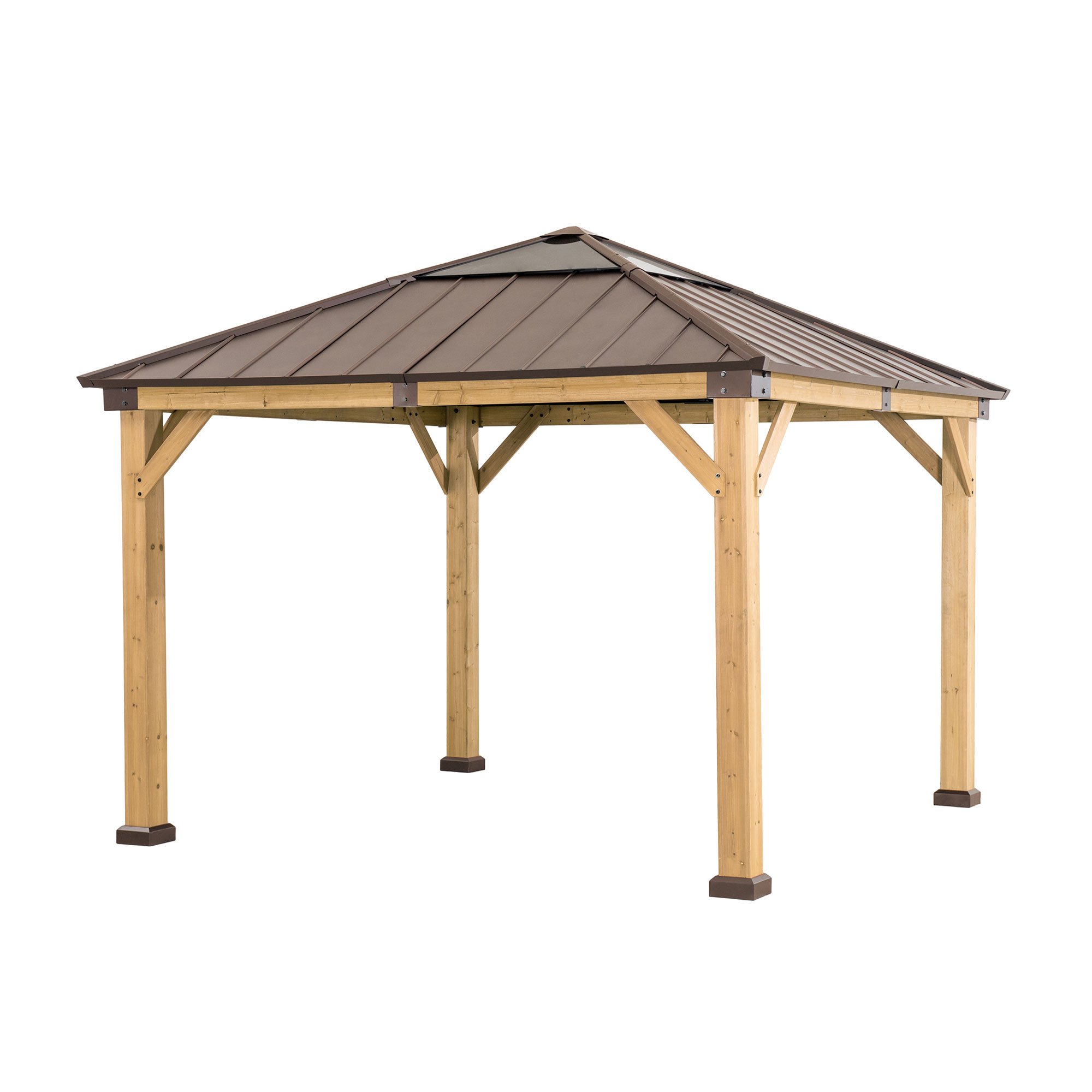 Sunjoy 11 ft. x 11 ft. Cedar Framed Gazebo with Brown Steel and Polycarbonate Hip Roof Hardtop