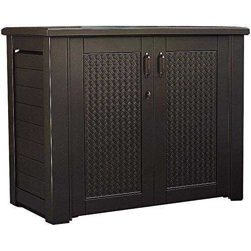 Rubbermaid Extra Large Decorative Patio Storage, Weather Resistant Outdoor Storage Cabinet, Dark Teak
