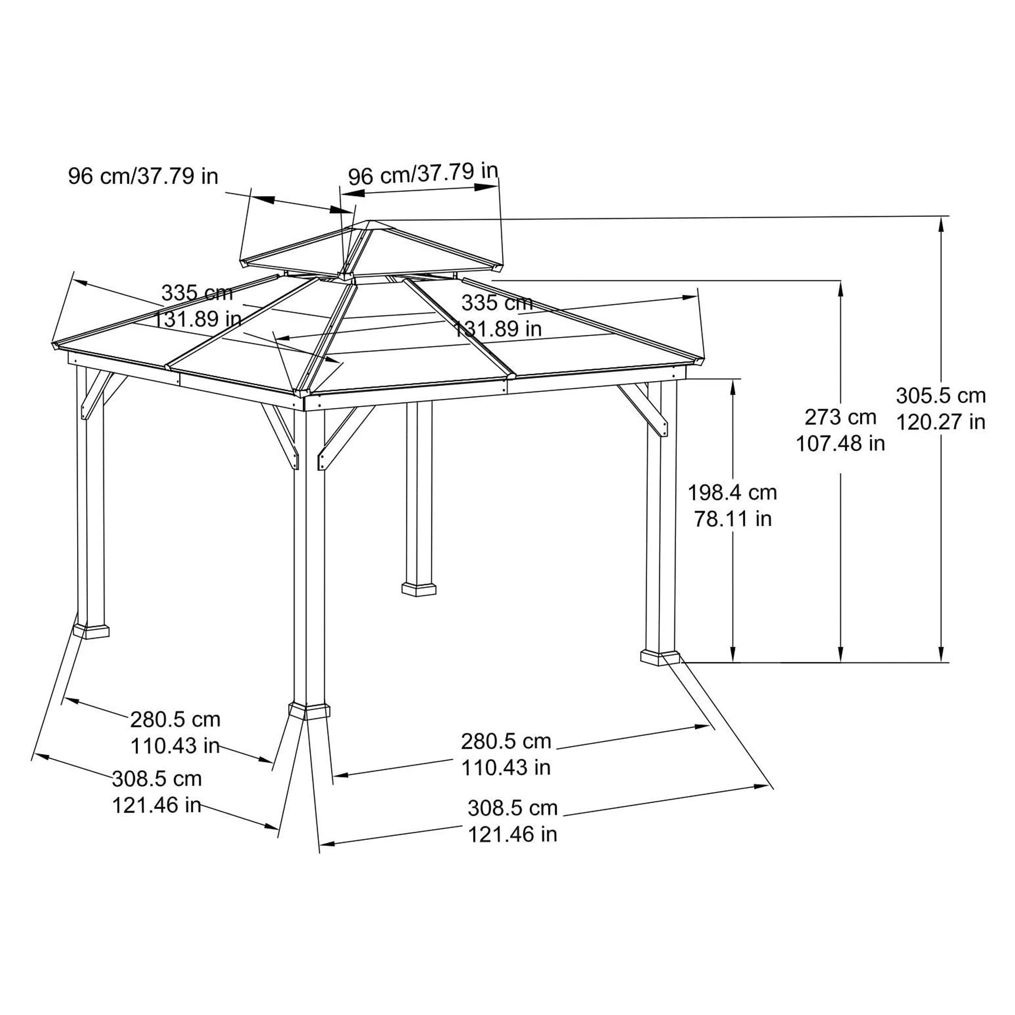 Sunjoy Brown 10 ft. x 10 ft. Cedar Framed Gazebo with Steel 2-Tier Hip Roof Hardtop