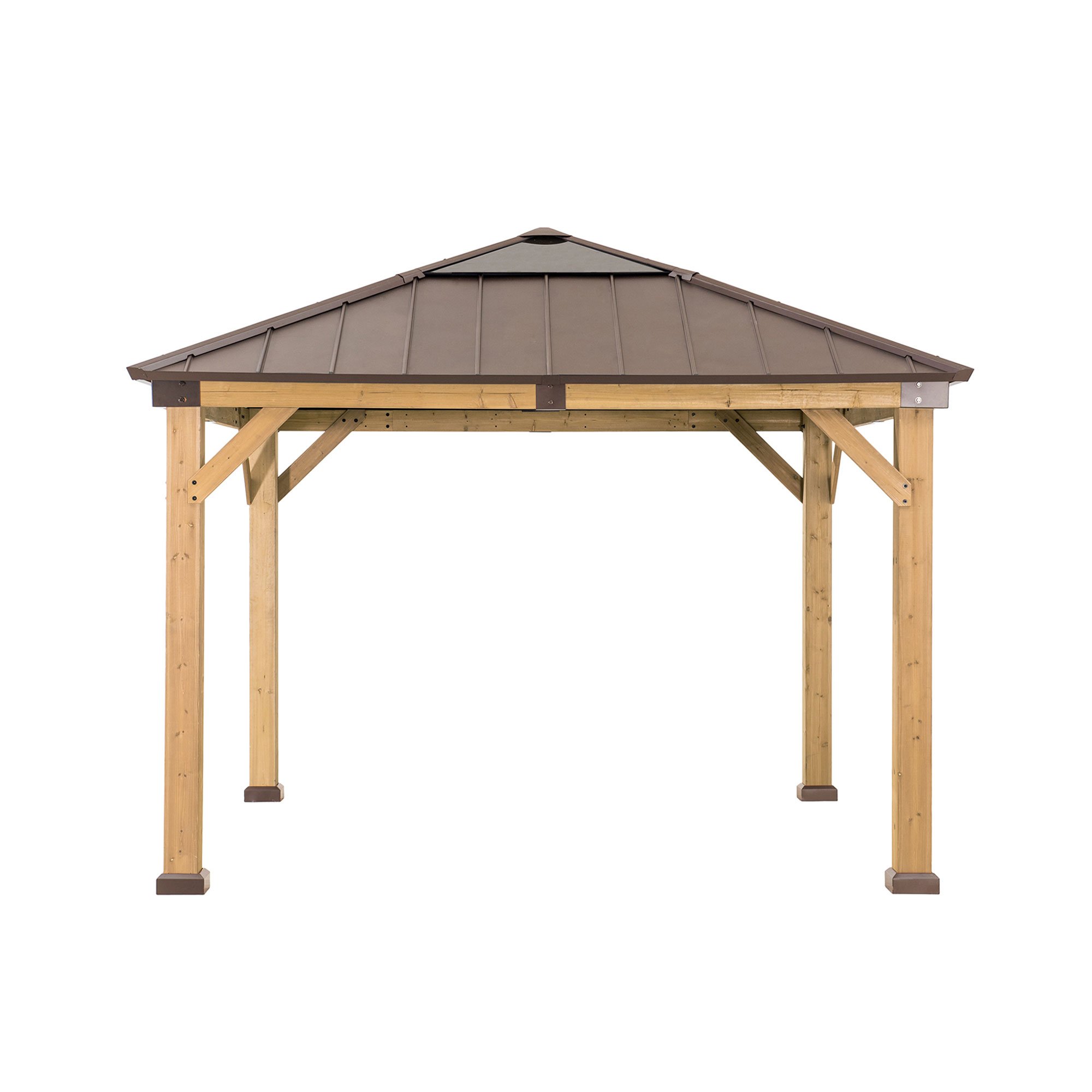 Sunjoy 11 ft. x 11 ft. Cedar Framed Gazebo with Brown Steel and Polycarbonate Hip Roof Hardtop