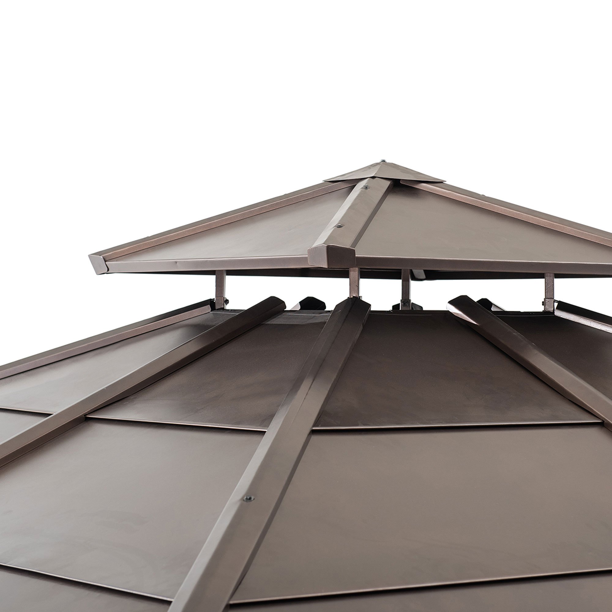 Sunjoy Brown 10 ft. x 10 ft. Cedar Framed Gazebo with Steel 2-Tier Hip Roof Hardtop