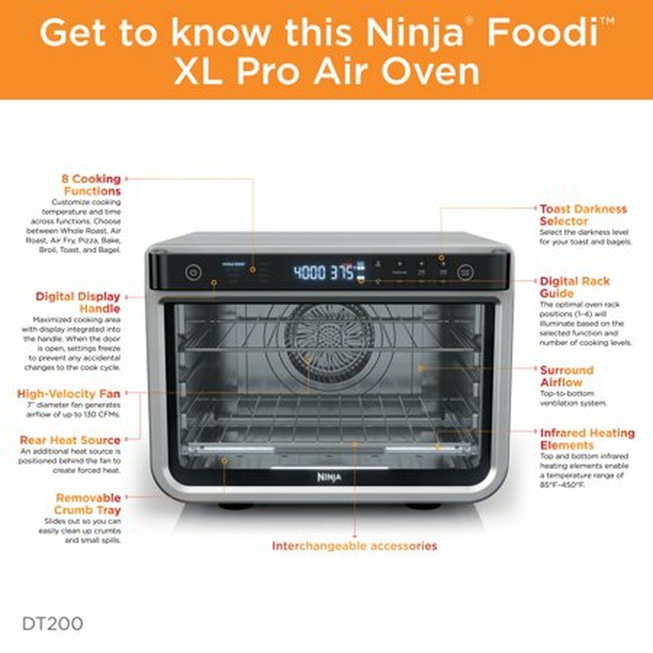 Ninja® DT200 Foodi™ 8-in-1 XL Pro Air Fry Oven, Large Countertop Convection Oven