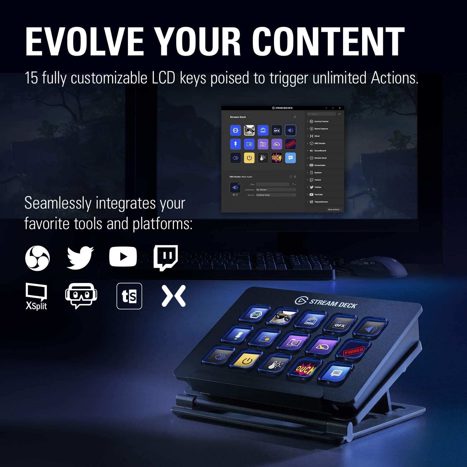 Elgato Stream Deck - Live Content Creation Controller with 15 Customizable LCD Keys, Adjustable Stand, for Windows 10 and macOS 10.11 or later