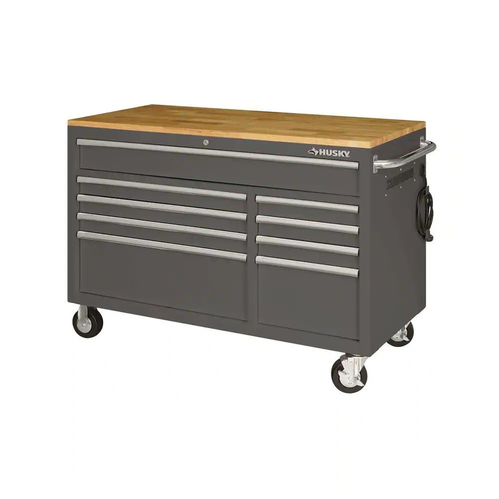 Husky 52 in. 9-Drawer Mobile Workbench in Gloss Gray