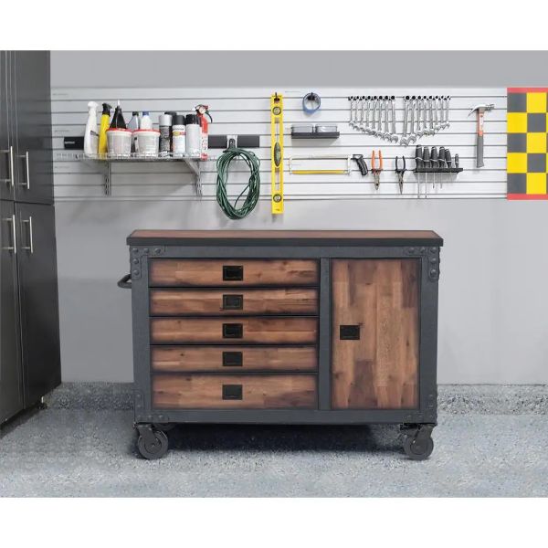 Building Products 48 in. 5-Drawers Rolling Tool Chest with Wood Top
