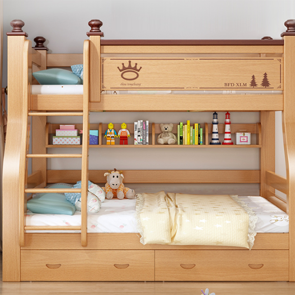 Children's bunk bed with rails and ladder, wood, double bed, espresso