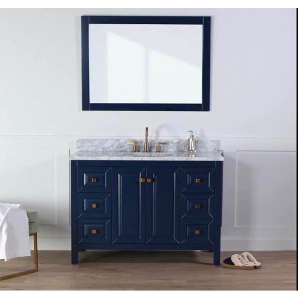 New in box! 48” Single Sink Navy Blue Bathroom Vanity Cabinet w Marble Top- solid Wood cabinet