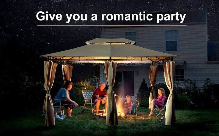 10' x 13' Outdoor Patio Gazebo 2-Tier Metal Roof Pavilion Canopy Tent