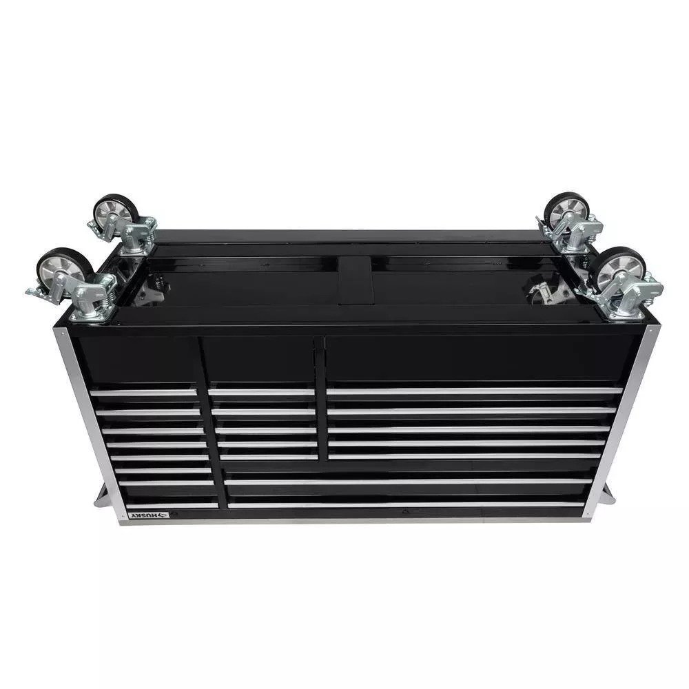 Husky 72 in. W x 24.6 in. D Professional Duty 20-Drawer Mobile Workbench Cabinet with Stainless Steel Top in Black