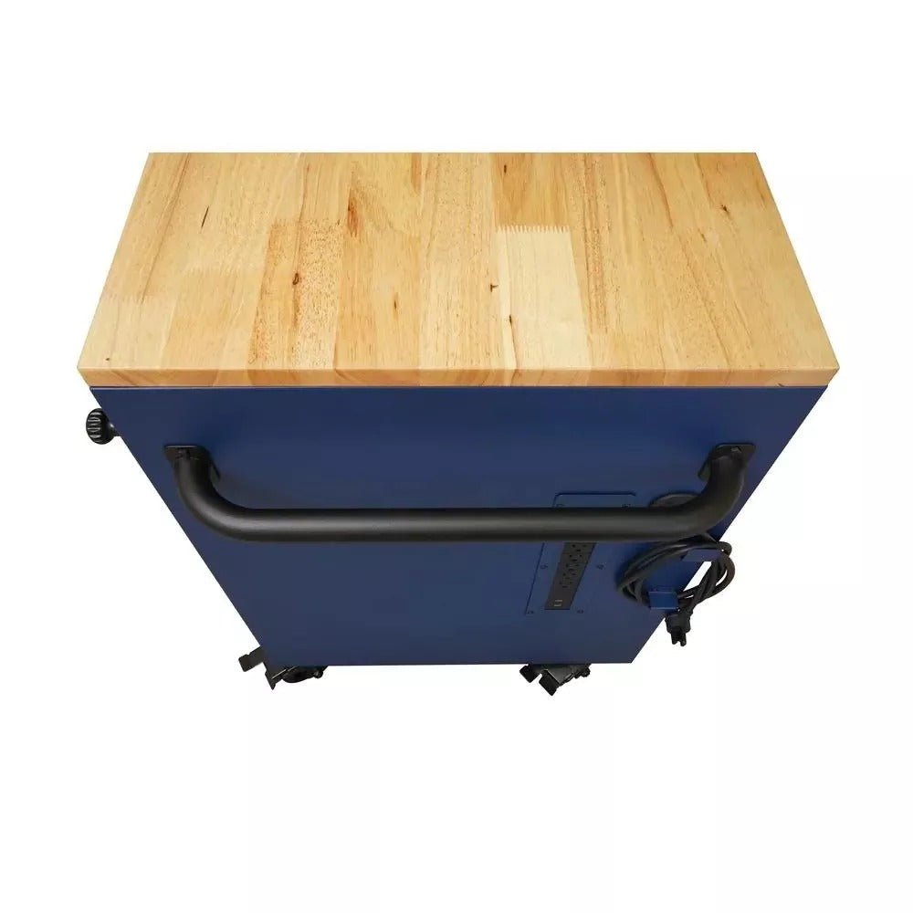 Husky Heavy-Duty 52 in. 9-Drawer Mobile Workbench with Adjustable-Height Solid Wood Top in Matte Blue