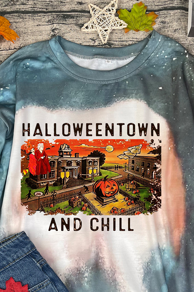 Halloween Print Bleached Tie Dye O-neck Sweatshirt Women UNISHE Wholesale