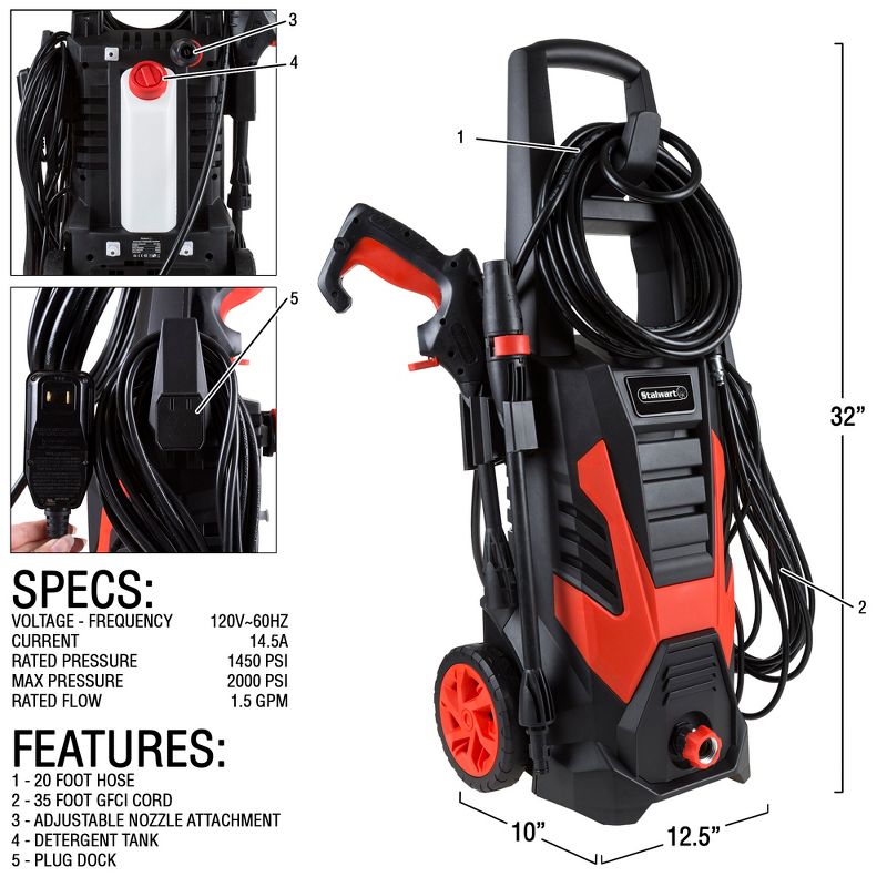 Stalwart Electric Powered 2000 PSI Pressure Washer Black