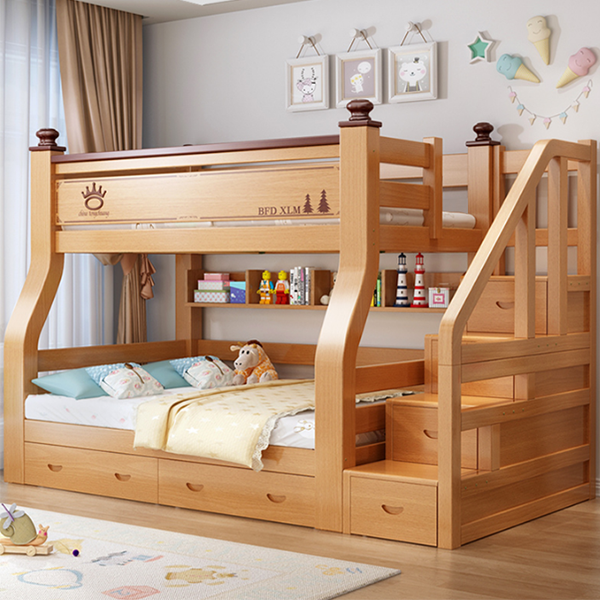 Children's bunk bed with rails and ladder, wood, double bed, espresso