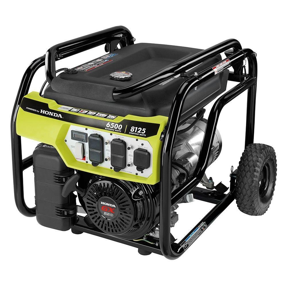 Ryobi 6,500-Watt Gasoline Powered Portable Generator with Honda GX390 Engine