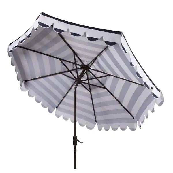 SAFAVIEH Maui Single Scallop Striped 9 Ft Navy/ White Crank Umbrella