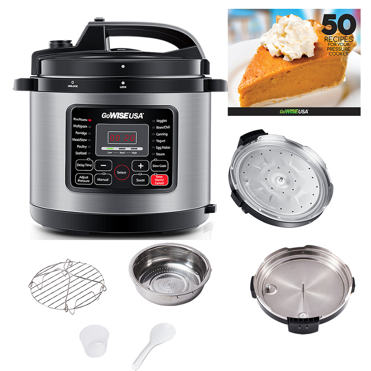 GoWISE USA 6-Quart 12-in-1 Electric Programmable Pressure Cooker (Stainless Steel)