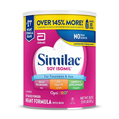 Similac Soy Isomil Infant Formula with Iron, Powder, 30.8 oz (Pack of 4)