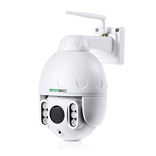 5MP Outdoor PTZ WiFi Wireless Camera 5X Optical Zoom, SV3C Super HD 355 ° Humanoid Detection Outdoor Cam, IP66 Waterproof,196ft Night Vision, 2 Way Talk, Work with NVR Blueiris, 128GB SD Card Slot